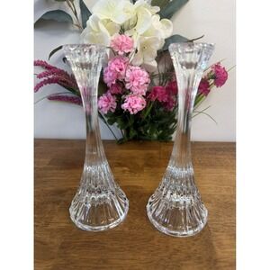 Vintage Cut Crystal Candle Holders Pair Fluted Tapered Design Elegant Home Decor